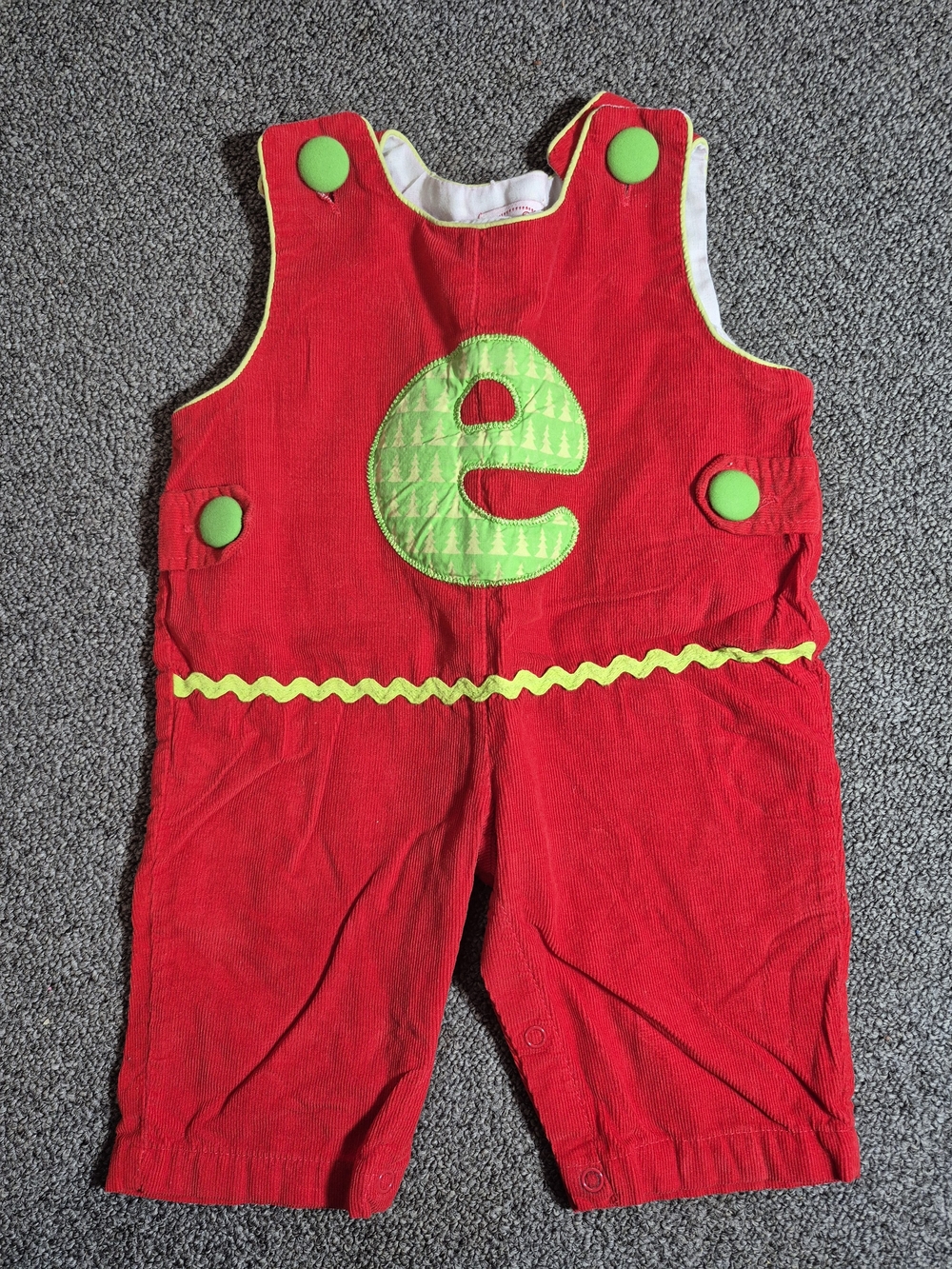 Mud Pie Baby Christmas Corduroy Romper 0-6 Months Red Green Monogram E